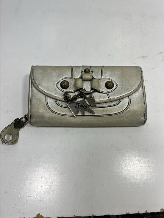 Juicy Couture Handbags - Vintage Juicy Couture Wallet In Genuine Leather Silver With Gold Hardware Charm